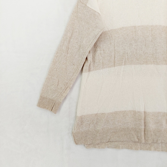 Benedetta B Striped Knit Long Turtleneck Cream /white Merino Wool Sweater P3315 - Picture 3 of 8